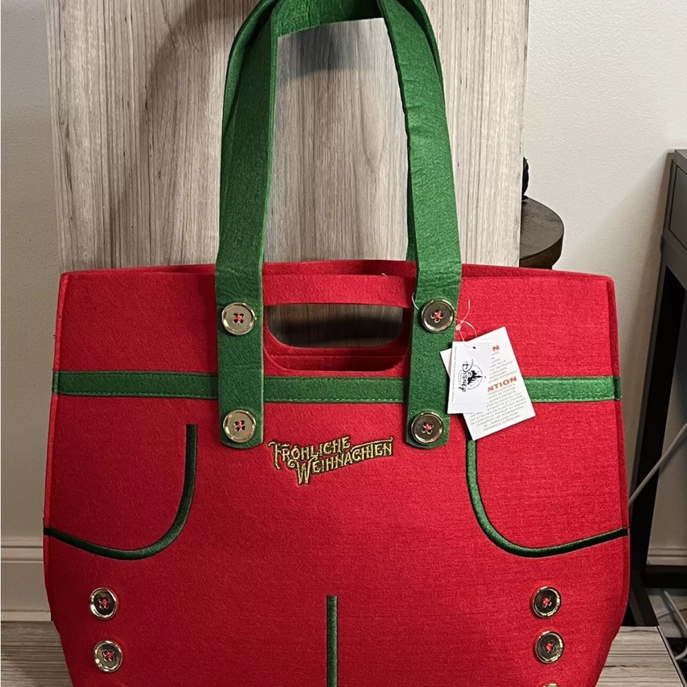 Disney Parks EPCOT Germany Lederhosen Heavy Felt Tote Bag Purse Red Green NEW